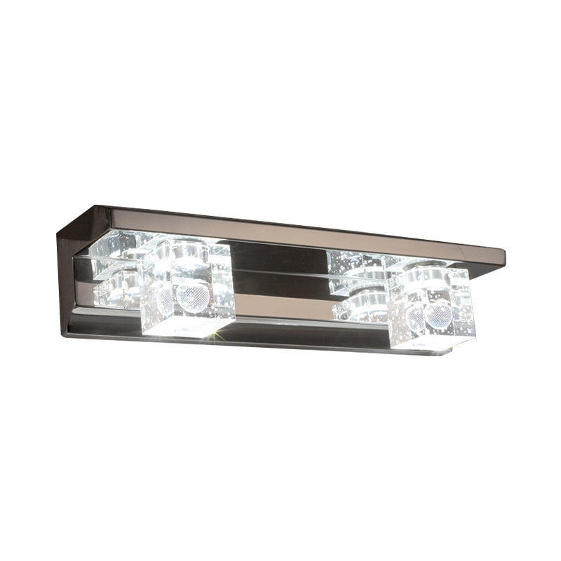 Avtoit | Clear Crystal Cube Wall Sconce Modern Style 3 Heads Silver Finish Vanity Light Fixture in Warm/White Light, 12.5"/18" B