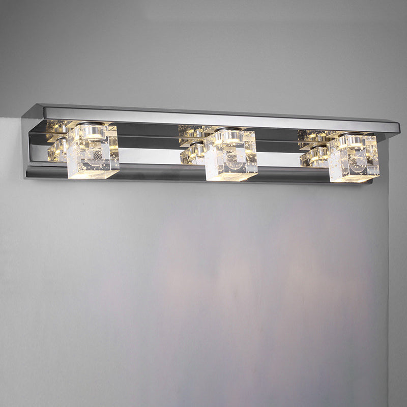 Avtoit | Clear Crystal Cube Wall Sconce Modern Style 3 Heads Silver Finish Vanity Light Fixture in Warm/White Light, 12.5"/18" B