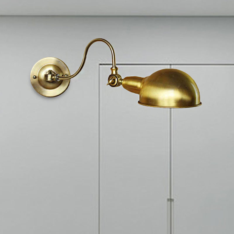 Avtoit | Brass 1 Head Wall Light Vintage Metal Dome Shade Wall Lamp with Gooseneck Arm