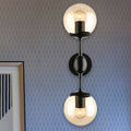 Avtoit | Black 2-Light Wall Light Industrial Amber Glass Globe Shade Lighting Fixture for Living Room