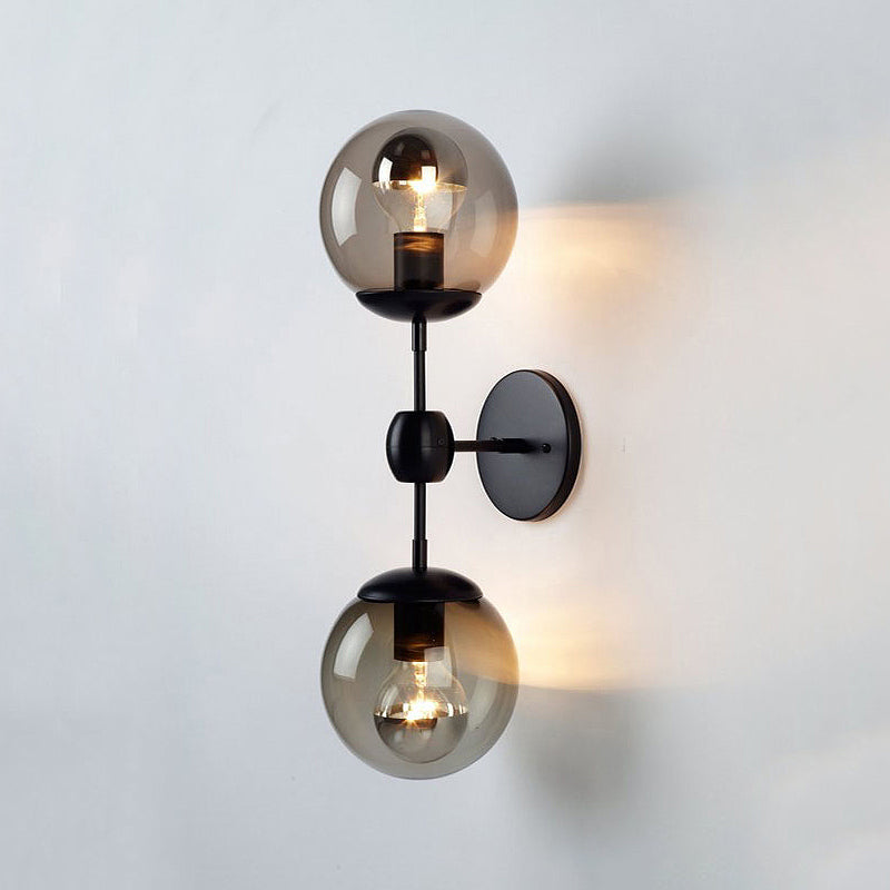 Avtoit | Black 2-Light Wall Light Industrial Amber Glass Globe Shade Lighting Fixture for Living Room