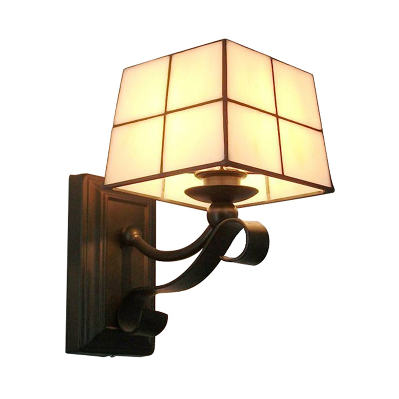 Avtoit | Pink/Blue/Beige Square Wall Lamp Tiffany Style Colored Glass 1 Light Wall Mount Fixture for Bedroom