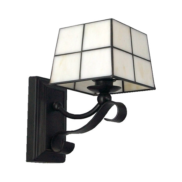 Avtoit | Pink/Blue/Beige Square Wall Lamp Tiffany Style Colored Glass 1 Light Wall Mount Fixture for Bedroom