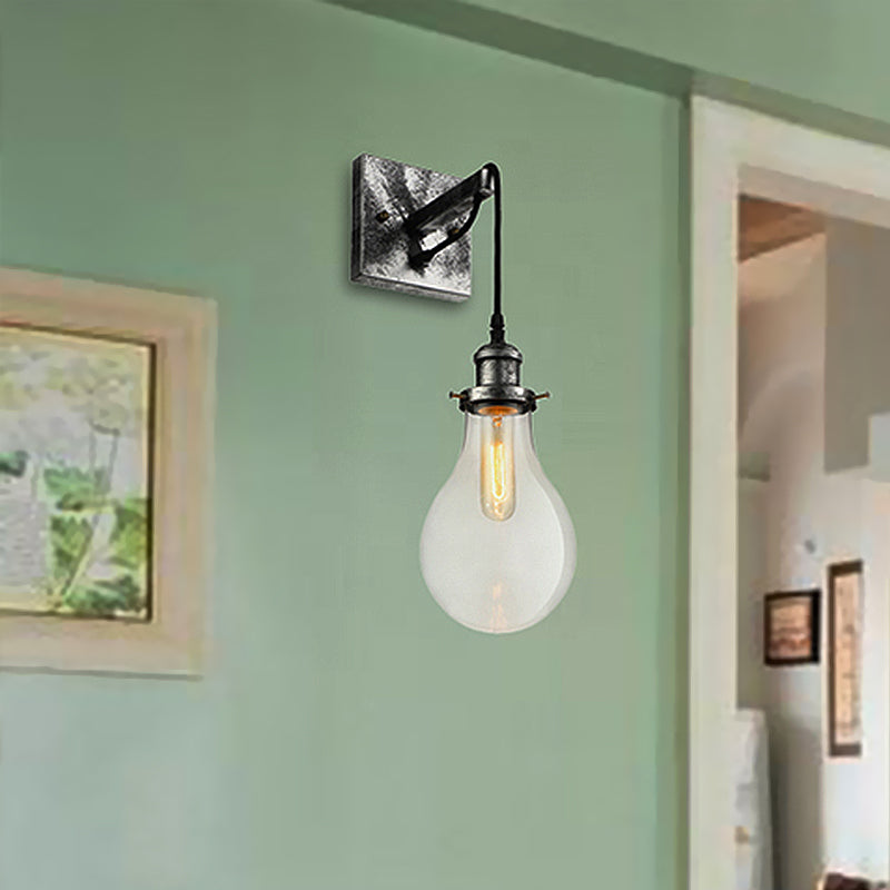 Avtoit | Black Bulb Shade Wall Light Industrial Clear Glass 1 Light Living Room Wall Lights Fixture