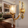 Avtoit | Cognac Glass Flower Wall Mounted Light Vintage 1/2 Heads Brass Wall Light with Crystal Drops