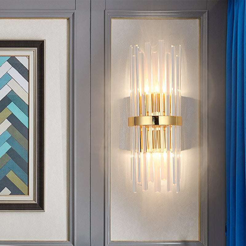 Avtoit | Cylinder Wall Light Modern Three-Sided Crystal Rod 2 Heads Gold Wall Light