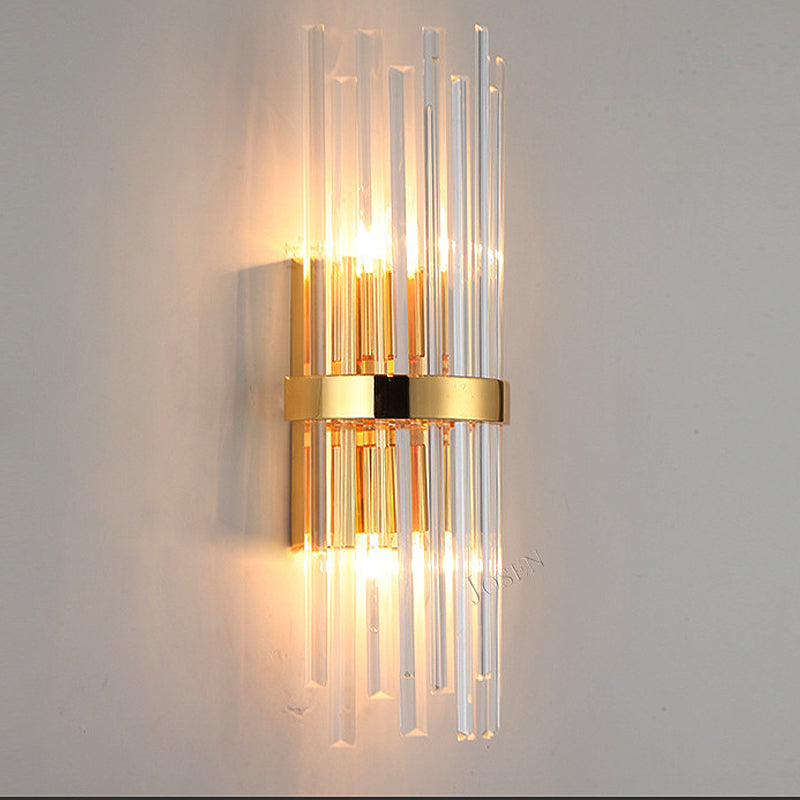 Avtoit | Cylinder Wall Light Modern Three-Sided Crystal Rod 2 Heads Gold Wall Light