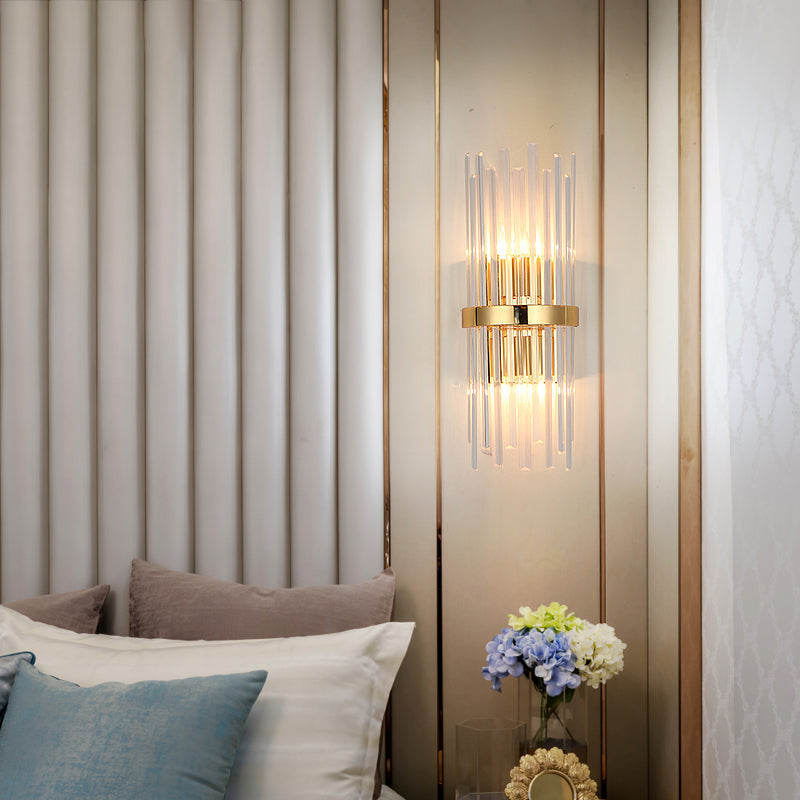 Avtoit | Cylinder Wall Light Modern Three-Sided Crystal Rod 2 Heads Gold Wall Light