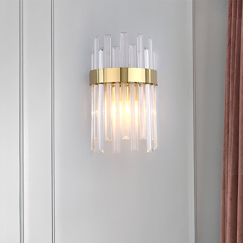 Avtoit | 2 Heads Bedroom Wall Light Postmodern Black/Gold Wall Lamp with Half Cylinder Three Sides Crystal Rod Shade