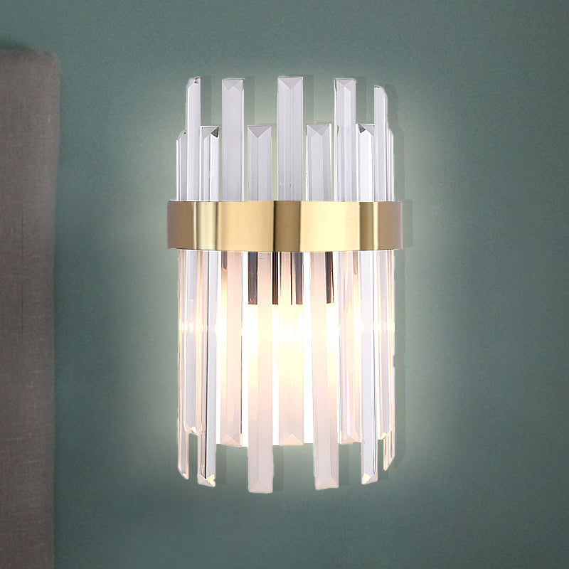 Avtoit | 2 Heads Bedroom Wall Light Postmodern Black/Gold Wall Lamp with Half Cylinder Three Sides Crystal Rod Shade