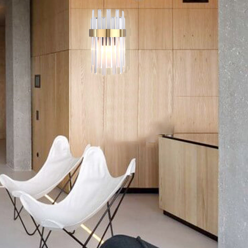Avtoit | 2 Heads Bedroom Wall Light Postmodern Black/Gold Wall Lamp with Half Cylinder Three Sides Crystal Rod Shade