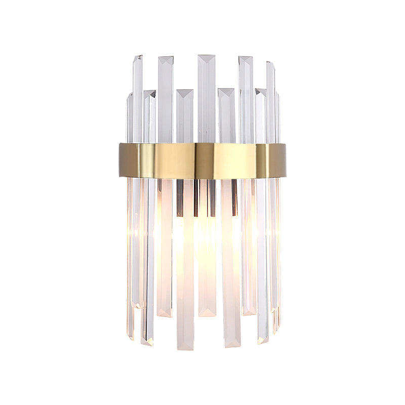 Avtoit | 2 Heads Bedroom Wall Light Postmodern Black/Gold Wall Lamp with Half Cylinder Three Sides Crystal Rod Shade