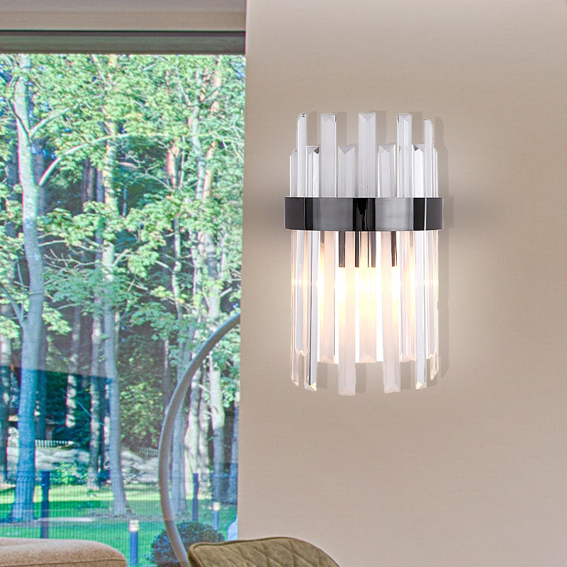 Avtoit | 2 Heads Bedroom Wall Light Postmodern Black/Gold Wall Lamp with Half Cylinder Three Sides Crystal Rod Shade