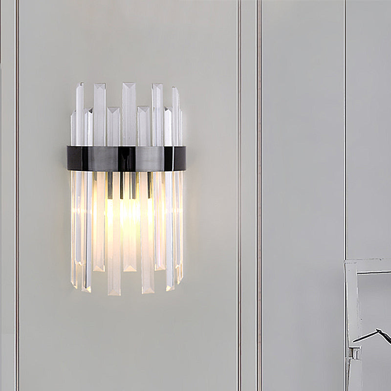 Avtoit | 2 Heads Bedroom Wall Light Postmodern Black/Gold Wall Lamp with Half Cylinder Three Sides Crystal Rod Shade