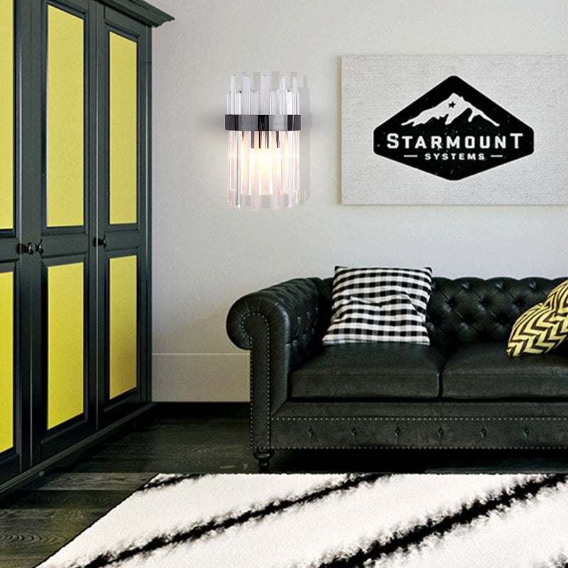 Avtoit | 2 Heads Bedroom Wall Light Postmodern Black/Gold Wall Lamp with Half Cylinder Three Sides Crystal Rod Shade