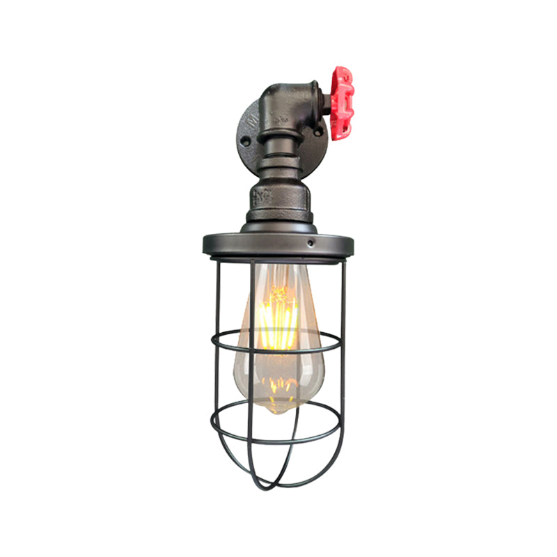 Avtoit | Wire frame corridor wall lamp iron 1 head farmhouse wall lighting with red shade design in antique bronze/black