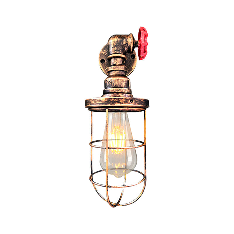 Avtoit | Wire frame corridor wall lamp iron 1 head farmhouse wall lighting with red shade design in antique bronze/black