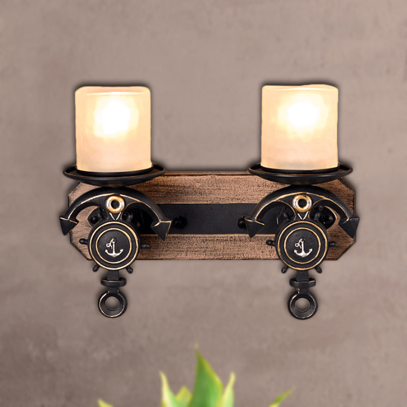 Avtoit | Candlestick Wall Lamp Country Style Opal Glass 1/2-Light Black and Gold Wall Fixture with Resin Anchor Design