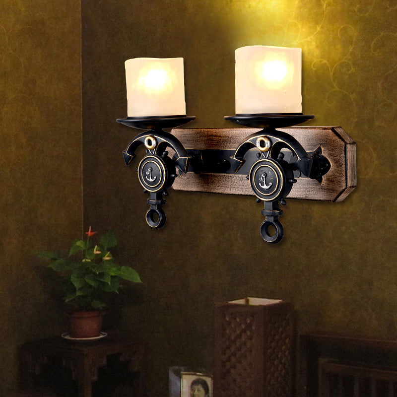 Avtoit | Candlestick Wall Lamp Country Style Opal Glass 1/2-Light Black and Gold Wall Fixture with Resin Anchor Design