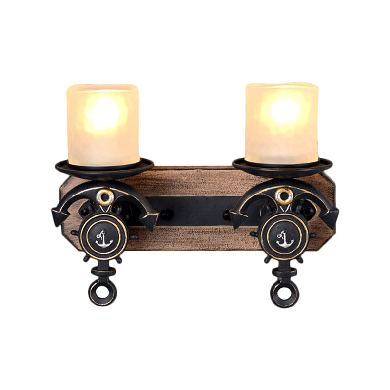 Avtoit | Candlestick Wall Lamp Country Style Opal Glass 1/2-Light Black and Gold Wall Fixture with Resin Anchor Design