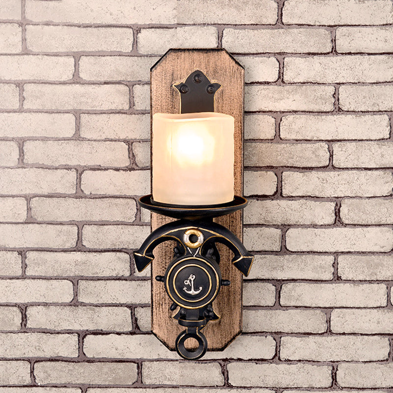 Avtoit | Candlestick Wall Lamp Country Style Opal Glass 1/2-Light Black and Gold Wall Fixture with Resin Anchor Design