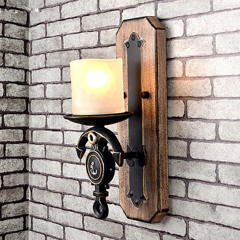 Avtoit | Candlestick Wall Lamp Country Style Opal Glass 1/2-Light Black and Gold Wall Fixture with Resin Anchor Design