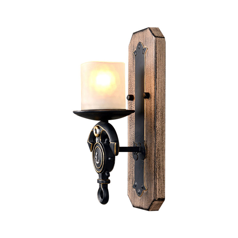 Avtoit | Candlestick Wall Lamp Country Style Opal Glass 1/2-Light Black and Gold Wall Fixture with Resin Anchor Design