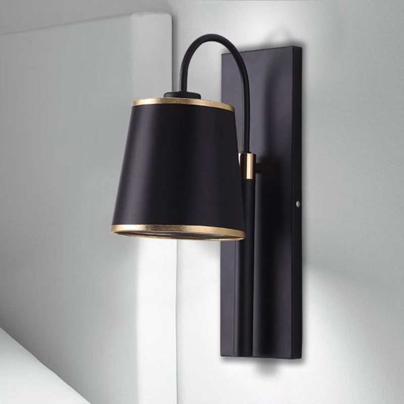 Avtoit | Tapered Bedroom Wall Light Black Fabric 1 Light Vintage Stylish Wall Lamp with Goose Neck Arm