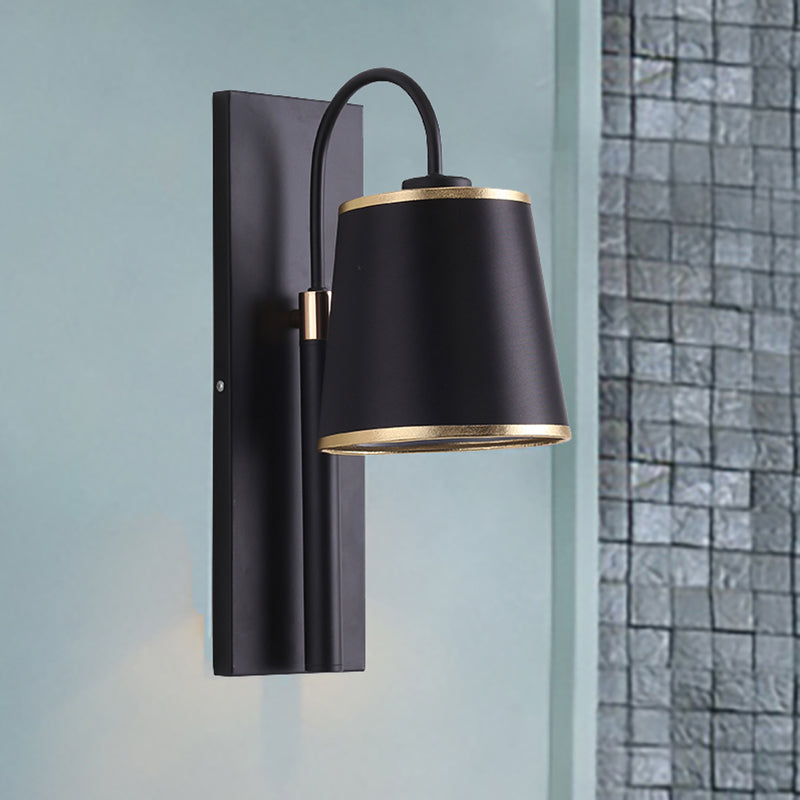 Avtoit | Tapered Bedroom Wall Light Black Fabric 1 Light Vintage Stylish Wall Lamp with Goose Neck Arm