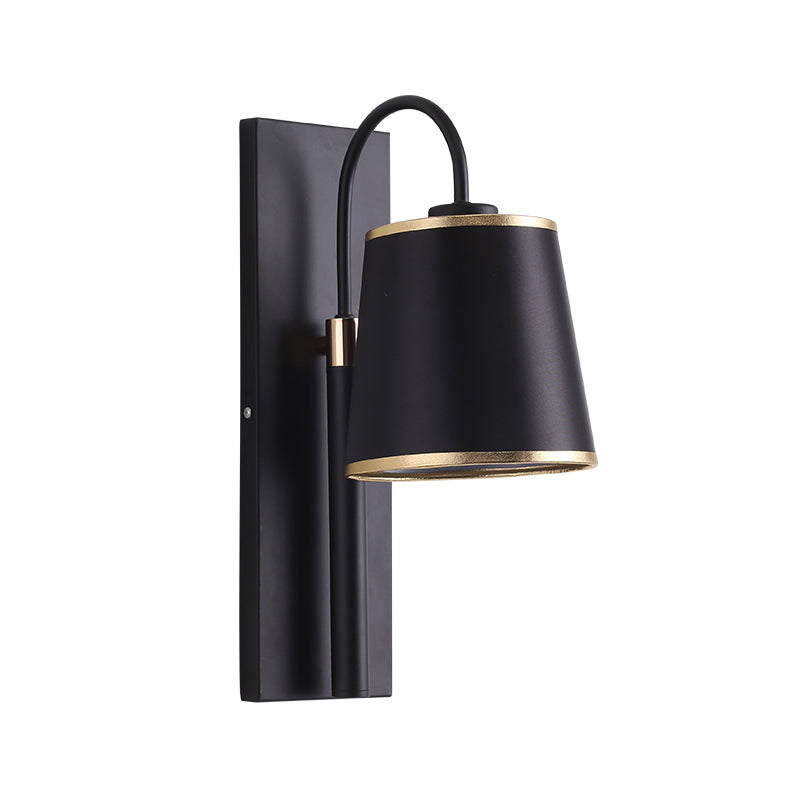 Avtoit | Tapered Bedroom Wall Light Black Fabric 1 Light Vintage Stylish Wall Lamp with Goose Neck Arm