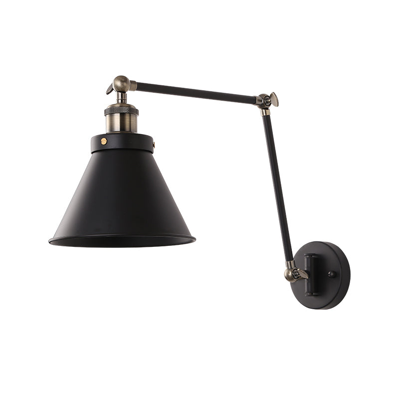 Avtoit | Cone Wall Lamp Fixture Industrial Style Metal 1 Bulb Black/White Wall Light with Swing Arm for Bedroom