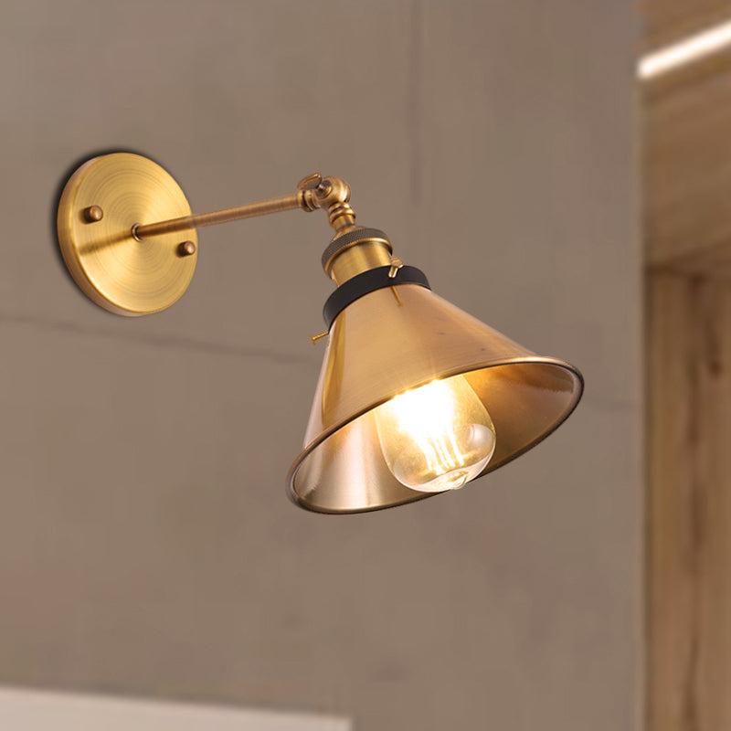 Avtoit | Rotatable Barn/Cone Shade Wall Lamp Industrial Style Metal 1 Head Wall Lighting Fixture in Brass for Kitchen