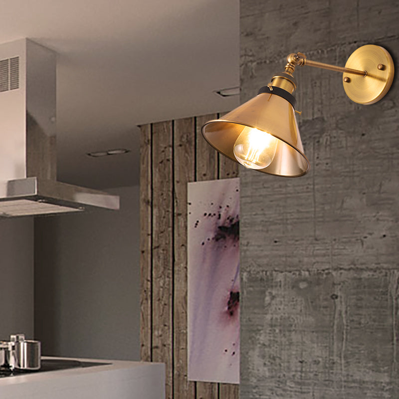 Avtoit | Rotatable Barn/Cone Shade Wall Lamp Industrial Style Metal 1 Head Wall Lighting Fixture in Brass for Kitchen