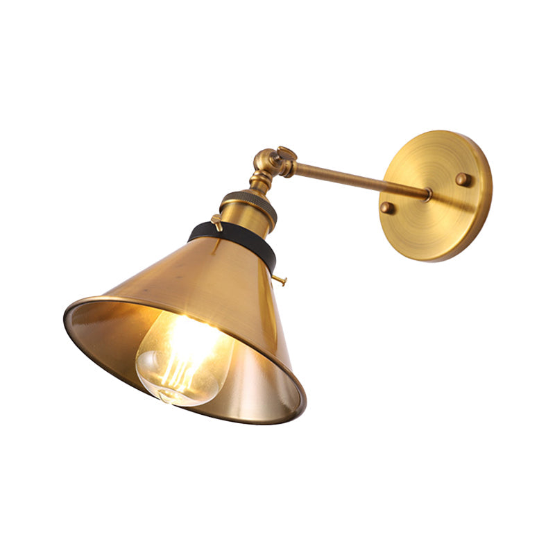 Avtoit | Rotatable Barn/Cone Shade Wall Lamp Industrial Style Metal 1 Head Wall Lighting Fixture in Brass for Kitchen