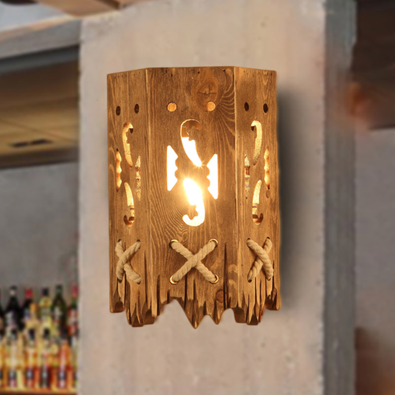 Avtoit | Wood Cylinder Shade Wall Lamp Country Style 1 Head Brown Wall Light for Restaurant