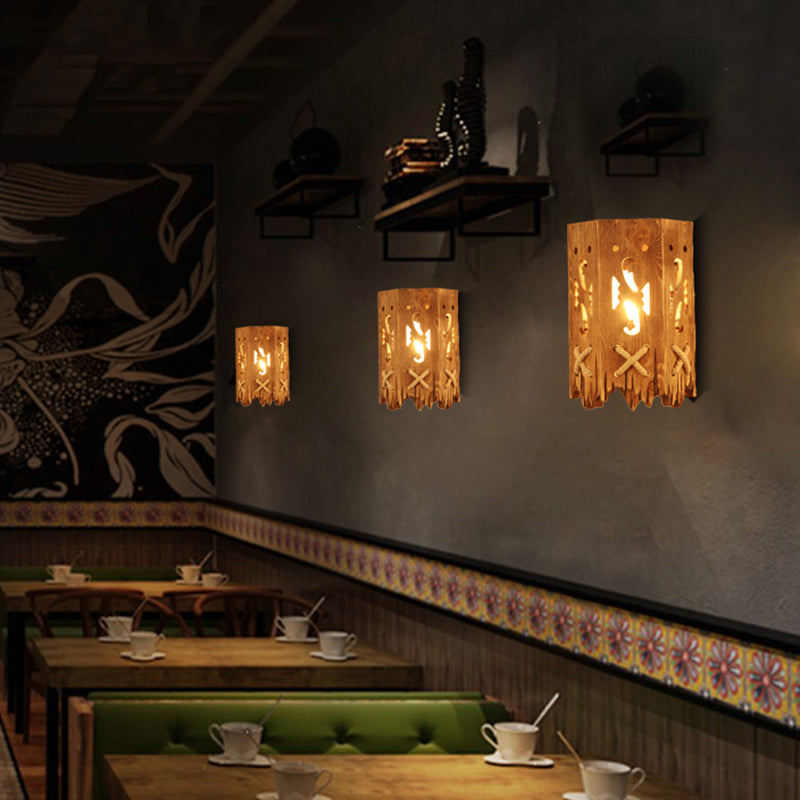 Avtoit | Wood Cylinder Shade Wall Lamp Country Style 1 Head Brown Wall Light for Restaurant