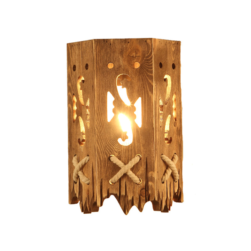 Avtoit | Wood Cylinder Shade Wall Lamp Country Style 1 Head Brown Wall Light for Restaurant