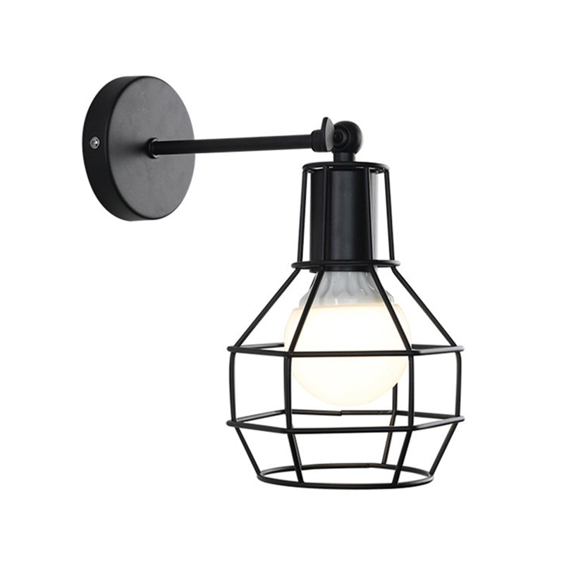 Avtoit | Globe Bedroom Wall Light Lamp Metal 1 Head Industrial Style Rotatable Wall Lamp with Wire Guard in Black