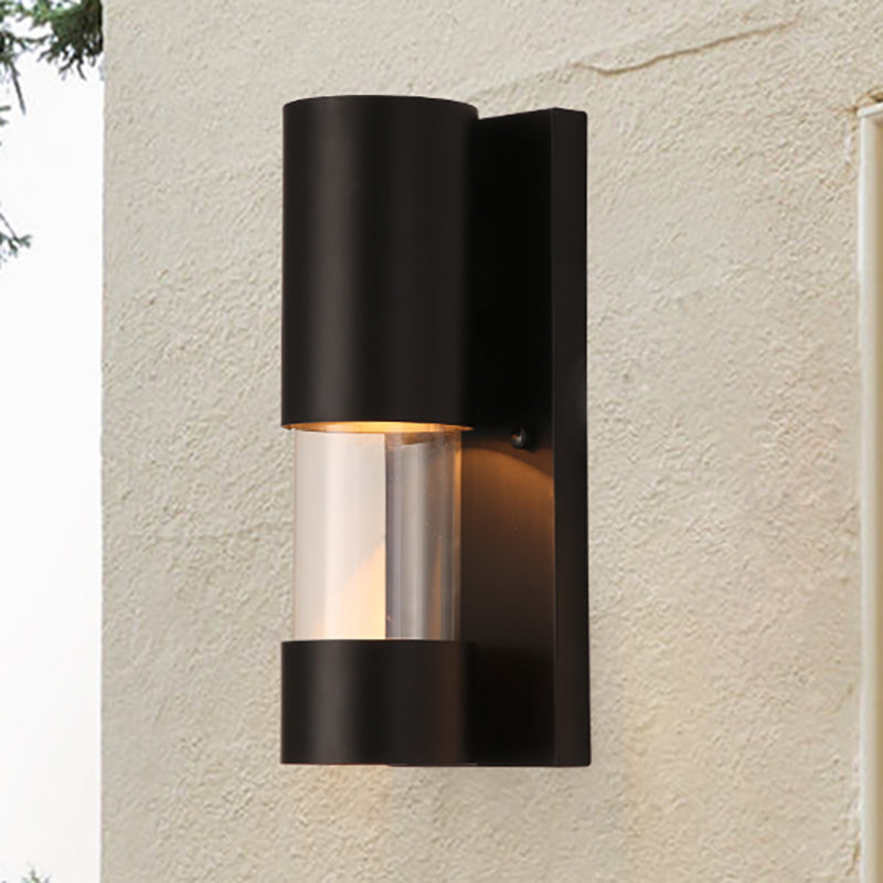 Avtoit | Black cylindrical wall-mounted light in industrial style 1 bulb metallic and clear glass wall switch for hallway
