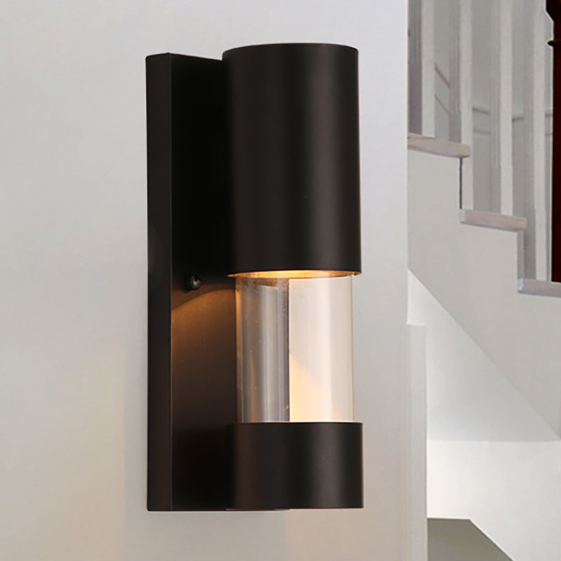 Avtoit | Black cylindrical wall-mounted light in industrial style 1 bulb metallic and clear glass wall switch for hallway