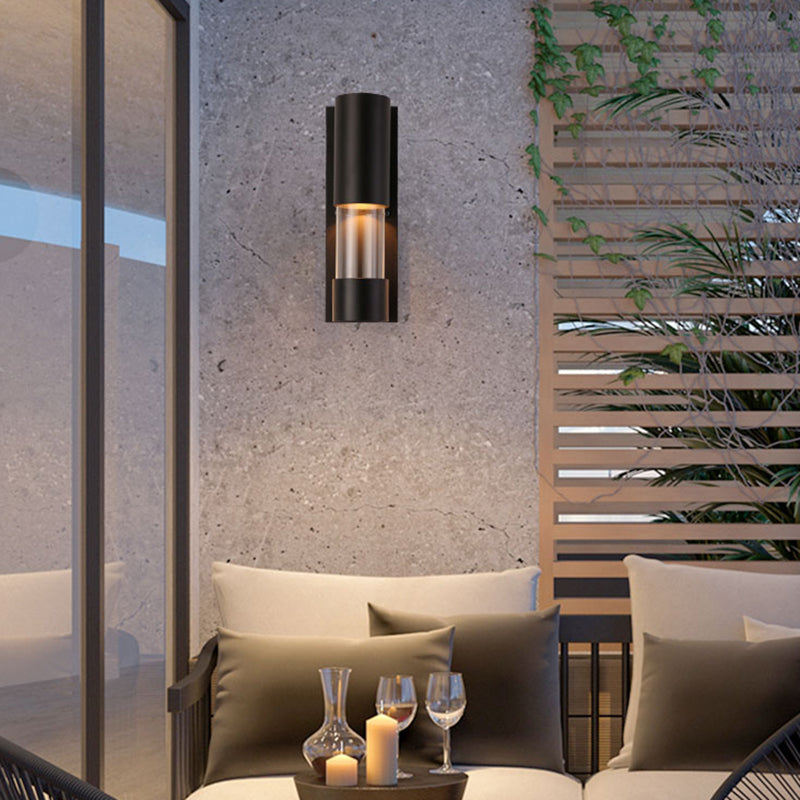 Avtoit | Black cylindrical wall-mounted light in industrial style 1 bulb metallic and clear glass wall switch for hallway