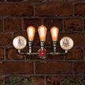 Avtoit | Antique Brass Pipe Wall Lamp Rustic Stylish 3 Heads Wrought Iron Wall Lamp Fixture with Manometer and Valve Deco