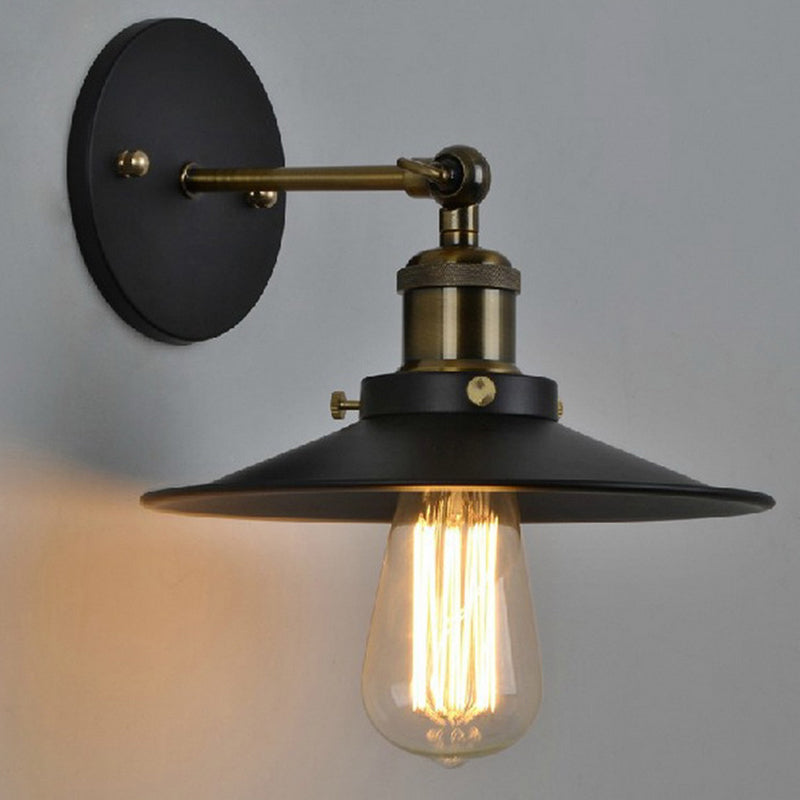 Avtoit | Vintage Industrial Style Wall Light Single Light with Flat Round, Flared Metal Shade for the Bar