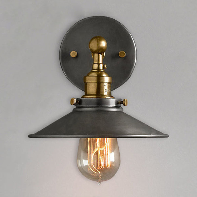 Avtoit | Vintage Industrial Style Wall Light Single Light with Flat Round, Flared Metal Shade for the Bar