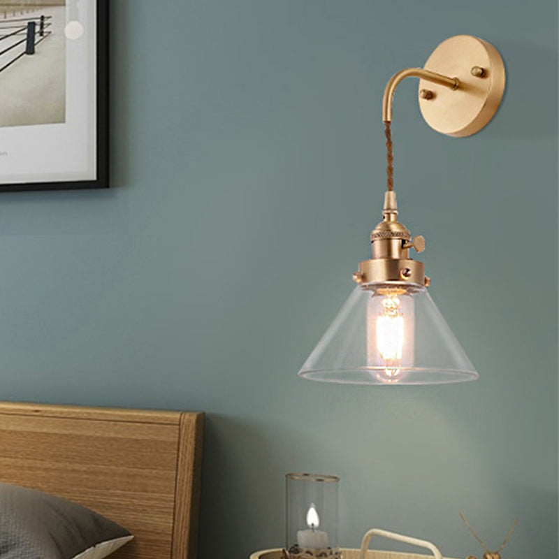 Avtoit | Clear Conical Glass Shade Wall Lamp Vintage Retro 1 Light Wall Lamp Wall Light in Brass