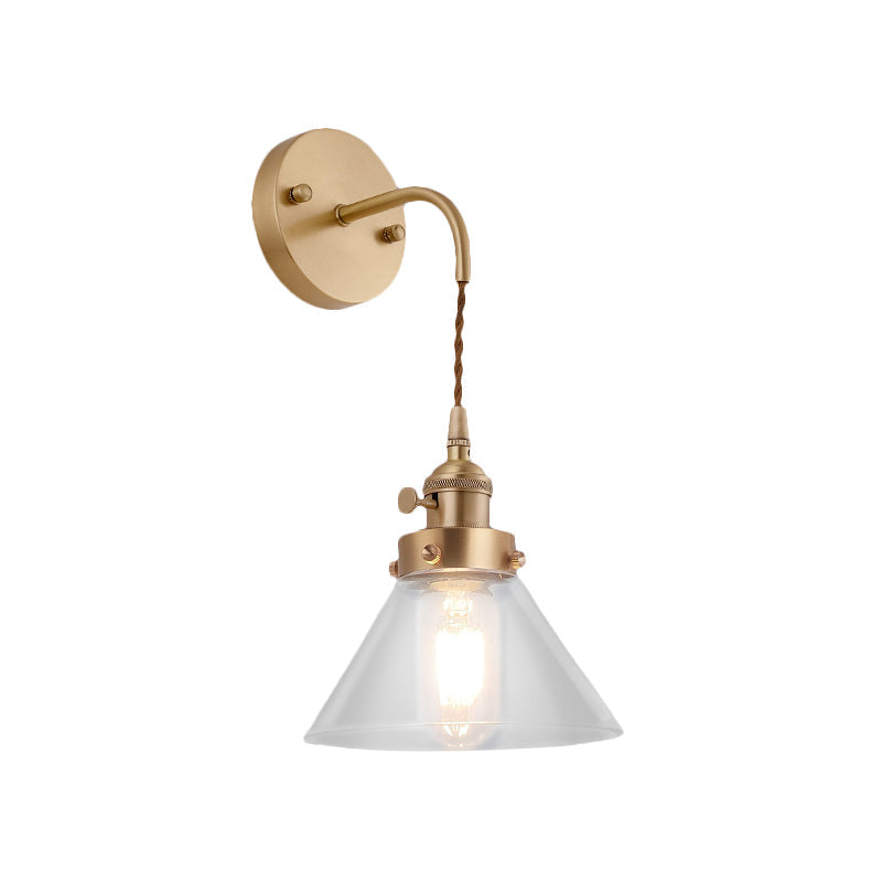 Avtoit | Clear Conical Glass Shade Wall Lamp Vintage Retro 1 Light Wall Lamp Wall Light in Brass
