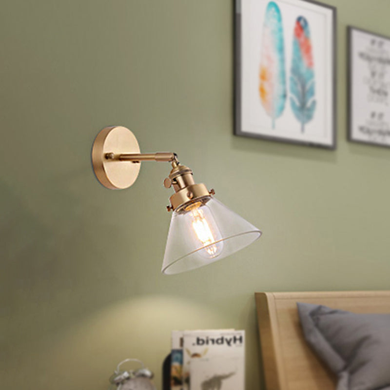 Avtoit | Clear Conical Glass Shade Wall Lamp Vintage Retro 1 Light Wall Lamp Wall Light in Brass