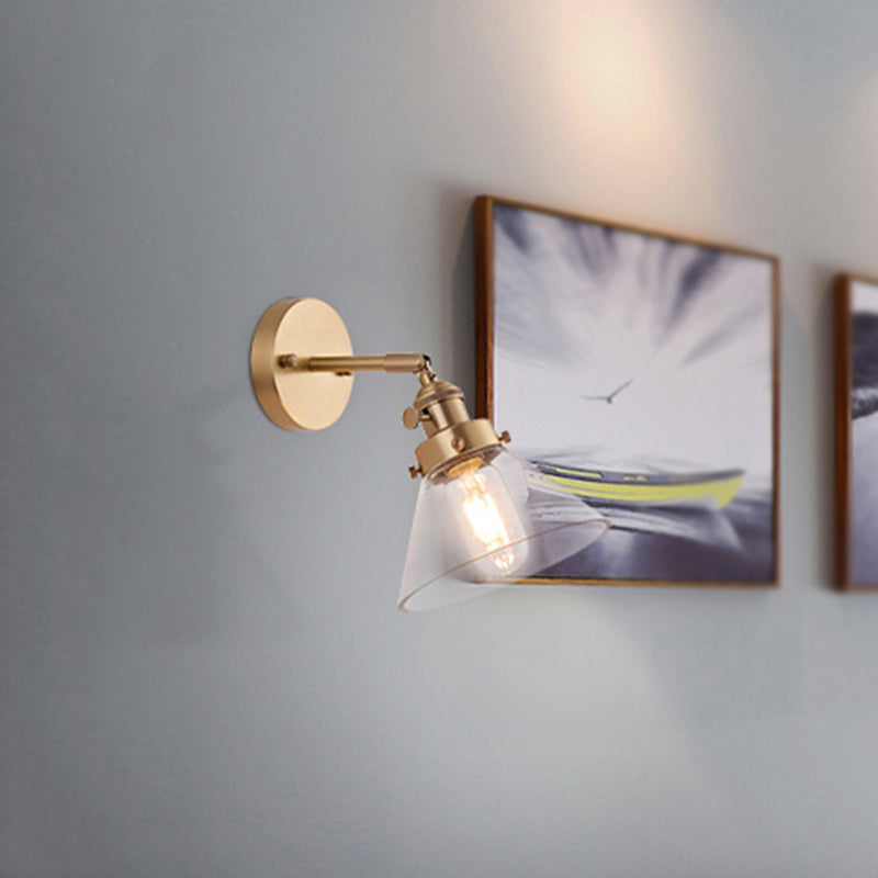 Avtoit | Clear Conical Glass Shade Wall Lamp Vintage Retro 1 Light Wall Lamp Wall Light in Brass