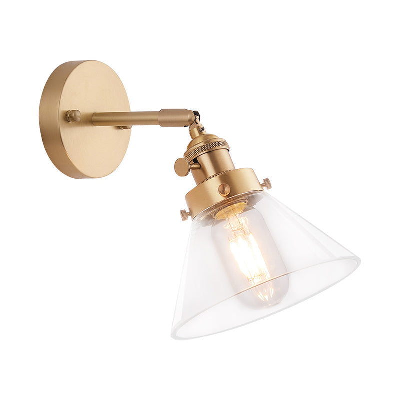 Avtoit | Clear Conical Glass Shade Wall Lamp Vintage Retro 1 Light Wall Lamp Wall Light in Brass