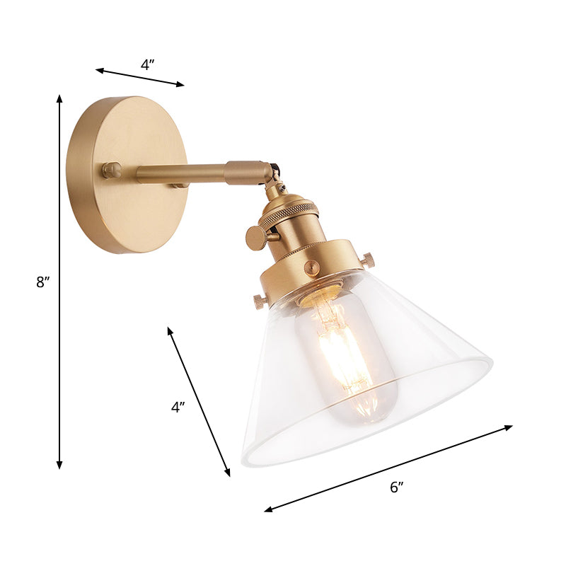 Avtoit | Clear Conical Glass Shade Wall Lamp Vintage Retro 1 Light Wall Lamp Wall Light in Brass